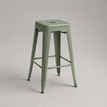 Sgabello da bar in acciaio verniciato verde con seduta quadrata e poggiapiedi 43 x 43 x 75 cm