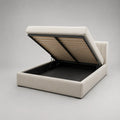 Letto contenitore matrimoniale imbottito in tessuto beige con rete sollevabile 160 x 200 cm