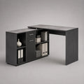 Scrivania angolare rettangolare con libreria e cassetti MDF nero effetto legno 180 x 140 x 75 cm