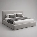 Letto contenitore matrimoniale imbottito con testiera in tessuto grigio chiaro struttura rettangolare 180 x 200 cm