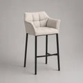 Sgabello da bar imbottito con schienale alto in tessuto poliestere beige e struttura in acciaio nero 50 x 55 x 110 cm