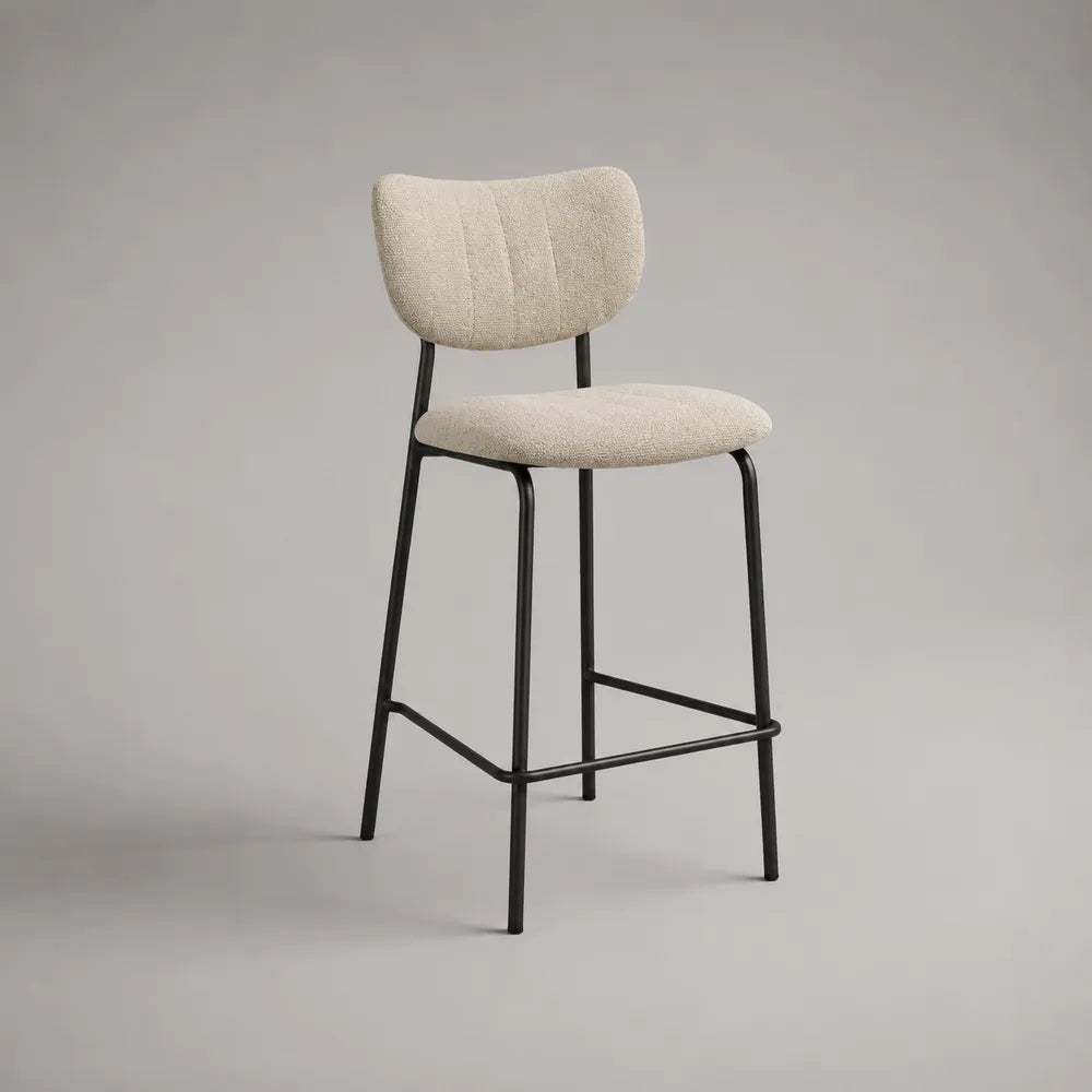 Sgabello da bar in tessuto beige con seduta imbottita e struttura in acciaio nero 45 x 50 x 100 cm