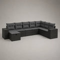 Divano da giardino angolare modulare 10 posti in rattan sintetico grigio scuro con cuscini imbottiti 360x250x70 cm