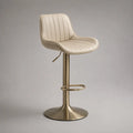 Sgabello da bar regolabile imbottito in tessuto beige con base rotonda in acciaio dorato 50 x 50 x 105 cm