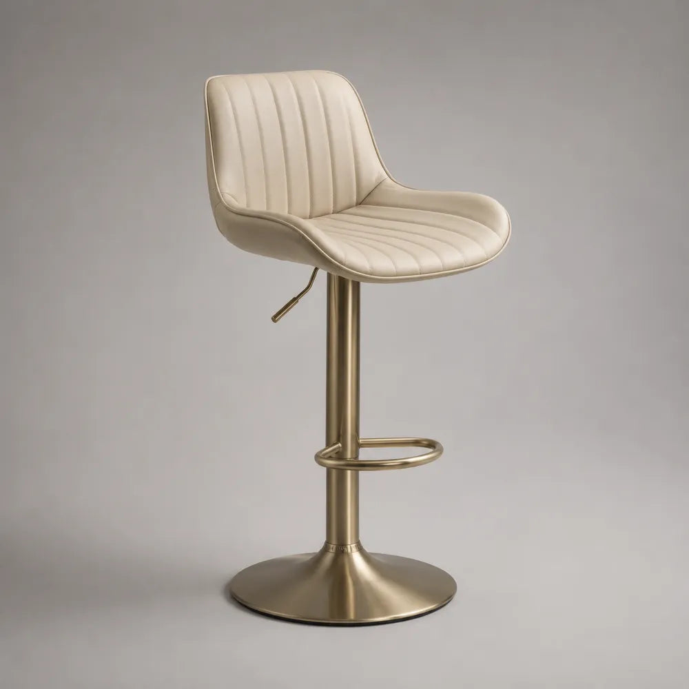 Sgabello da bar regolabile imbottito in tessuto beige con base rotonda in acciaio dorato 50 x 50 x 105 cm