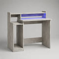 Scrivania da ufficio 120 x 60 x 120 cm in MDF grigio effetto cemento rettangolare con libreria integrata e illuminazione