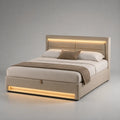 Letto matrimoniale contenitore 160 x 200 cm imbottito in tessuto beige con testiera LED struttura rettangolare