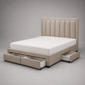 Letto contenitore matrimoniale 160 x 200 cm beige con 4 cassetti estraibili e testiera imbottita in tessuto poliestere